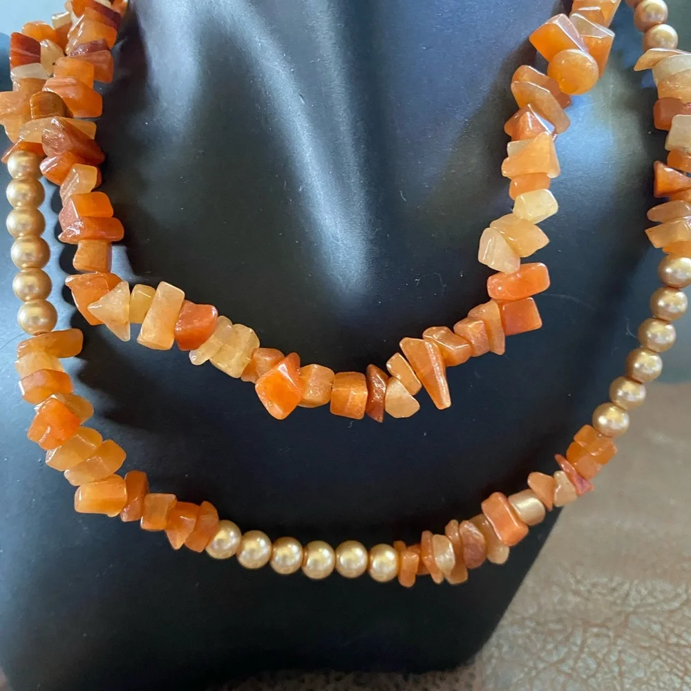 Carnelian Chips Nuggets Orange Necklace, Bracelet, Barrettes, Earring Set